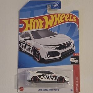 2018 Honda Civic Hot Wheels HW Rescue Series 4/10 White Police Car Diecast